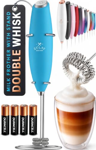 Zulay Kitchen Powerful Milk Frother Wand With Duracell Batteries - Ultra Fast Handheld Drink Mixer - Electric Whisk Foam Maker for Coffee, Lattes, Cappuccino & Matcha - Double Whisk - Teal - color: Tropical Teal, size: Double Whisk + Batteries