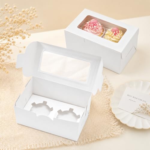 100 Pack 2 Count Cupcake Boxes, Portable Bakery Cake Carriers