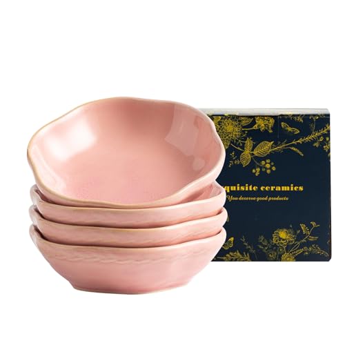 Reactive Glaze Dipping Bowls, Soy Sauce Dishes Set of 4 - color: Pink