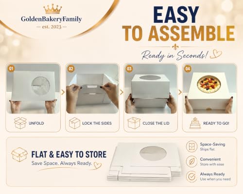3 Set Cake Boxes with Cake Boards,10x10x5 Inches Bakery Boxes with Windows - color: White（10 Inch 3 Pack）
