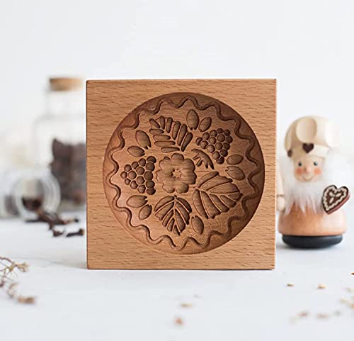 Carved Wooden Gingerbread Cookie Mold,3D Wooden Baking Mold Cookie Biscuit Press Stamp Molds,Cookie Cutter,Cookie Stamp,DIY Biscuit Stamp Mould for Halloween Thanksgiving Christmas(Raspberry) - color: Raspberry