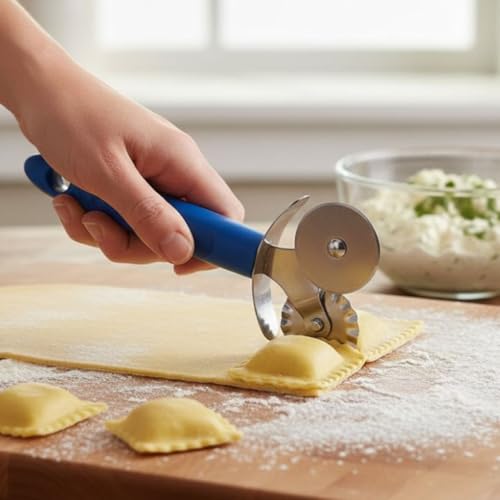 Soro Essentials- 6-1/2” x 2-3/4” Stainless Steel Double Pastry Cutter Wheel with Blue Plastic Handle Set of 2- Ravioli Dough Cutter Roller Cookie Pastry Knife Divider Pizza Slicer Cutter Wheel