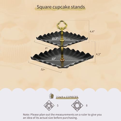 Pack of 11 NWK Cake Stand Set of Cupcake Stand, Tray & Table Cloth (Black) - color: Black