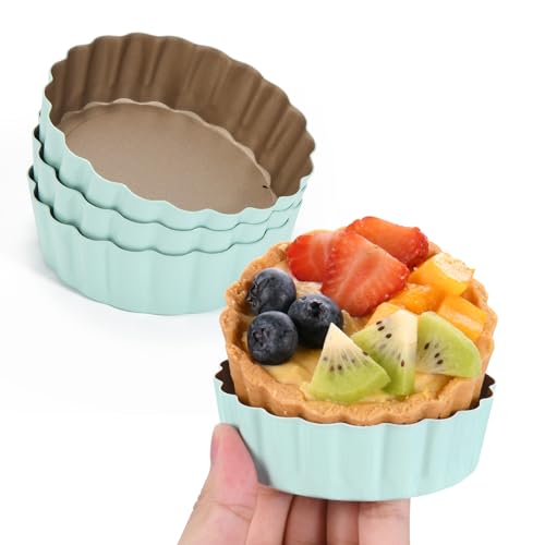 4 Pcs 3.6 Inch Mini Tart Pan Depth 1 Inch with Removable Bottom NonStick Tin - Green - color: Green-4Pcs