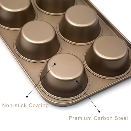 Non-Stick Gold Jumbo Muffin Pans, 6-Cup Set of 2 - color: Gold