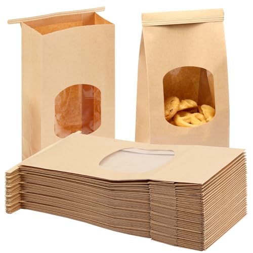 Moretoes 100pcs Medium Bakery Cookie Bags with Window, 4.7x2.5x9.6In - size: 4.7*2.6*9.6inch
