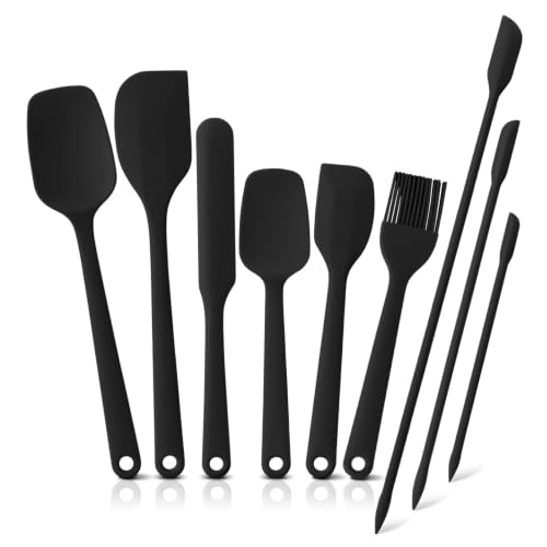 Silicone Spatula Set,9-Piece BPA Free Food Grade Heat Resistant Spatulas for Cooking Baking,Seamless One Piece Design,Non-Stick Safe,Dishwasher Safe,Withstands -104°F to 600°F（Black）