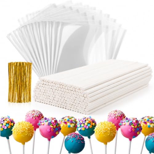RAINFLOW 600 Pcs Cake Pop Sticks and Wrappers Kit for Candy and Parties