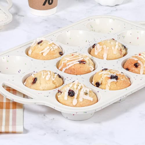FUNBAKY Silicone Cupcake Pan, Metal Reinforcement Regular Size 12 Cups & Mini 24 Cups Nonstick Easy to Demold Baking Mold for Making Homemade Muffins - size: Regular 12-Cup + Mini 24-Cup