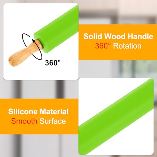 uxcell 6.7 Inch Silicone Rolling Pin and Pastry Baking Mat Set Green - color: Green