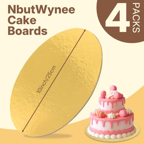 Cake Boards, 4 Packs 10-inch/25cm Gold Round Cake Boards - color: Gold-10 inch