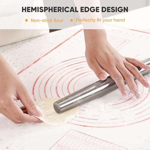 AMUZHI Smooth Seamless Stainless Steel Rolling Pin, 16,7Inch - size: 16.7in + No Mat
