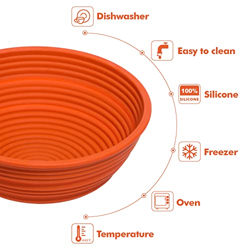 Webake Silicone Bread Proofing Basket,Collapsible Sourdough Bread Baking Supplies Dough Proofing Bowl Containers Oven Safe Baking Gifts for Bakers 9 INCHES - style: Round