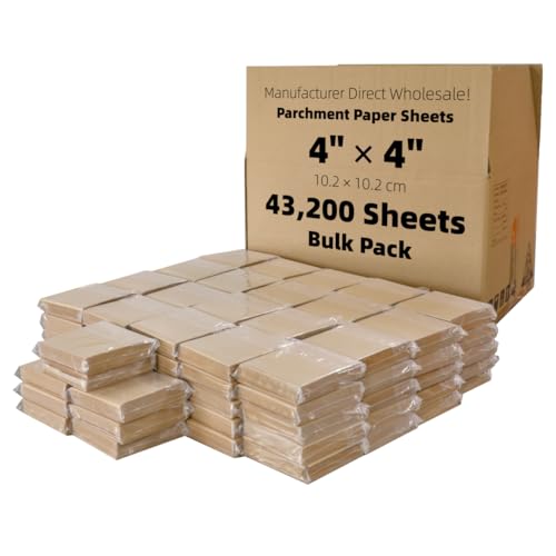 4x4 inch (43,200 sheets) Commercial Bulk Small Parchment Paper Squares - color: Brown, size: 4"x4" (10.2x10.2cm) - 43200 sheets