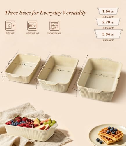 TheTerra Casserole Dishes for Oven, Ceramic Baking Dish Set of 3 - color: Cappuccino