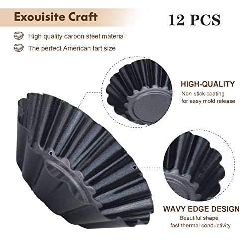 Egg Tart Molds, 12 PCS Non-Stick Very Mini Tart Pans. - color: Black, size: 3.0.9Inch