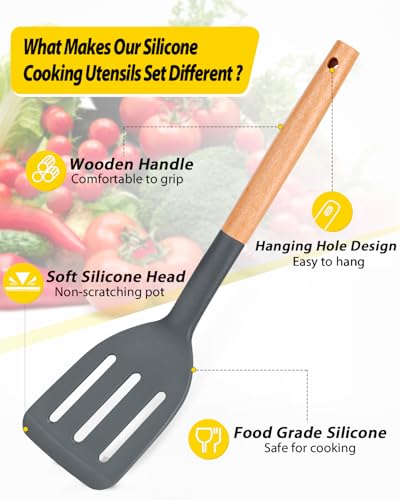BUNDLEPRO Silicone Cooking Utensils Set, 4 Pcs Spatula and Spoon Set, Gray - color: Gray