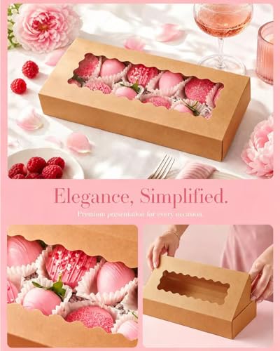 qiqee Auto-pop up Bakery Box with Window 12"x5.5"x2.5" 200Pcs Brown - color: 12x5.5x2.5, 200Pcs, Brown