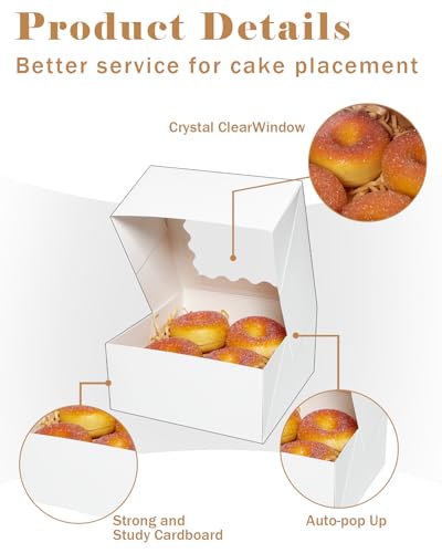qiqee Auto-pop up 6x6x3 Inch White Cookie Box with Window 30Pcs Pastry Macaron Bakery Box for Packaging - color: 6x6x3, 30Pcs,White