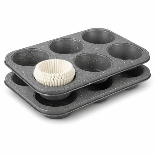 2 Pack Jumbo Muffin Pan, 6 Cup Large Cupcake Pan Muffin Tin Grey