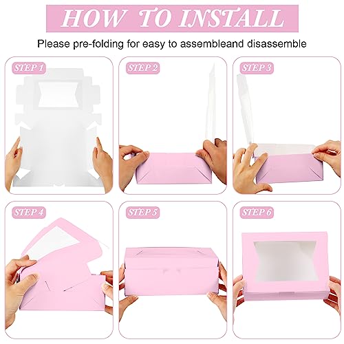 TaoBary 100 Pcs Cookie Bakery Boxes with Window 8x6x2.5,2 Style Bake, Pink - color: Pink