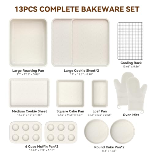 Wildone 13-Piece Baking Pans Set, Nonstick Bakeware Sets, White - color: White