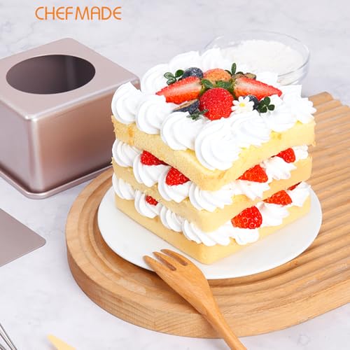 CHEFMADE Square Cake Pan, 5-Inch Deep Dish with Removable Loose Bottom Non-Stick Square Bakeware for Oven Baking (Gold) - size: 5" Square 2 Part