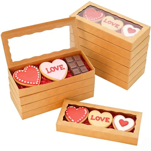 XINHPKGG 50 Pcs Brown Cookie Boxes 12x5x1.5 Inch Bakery Boxes with Window - color: Brown
