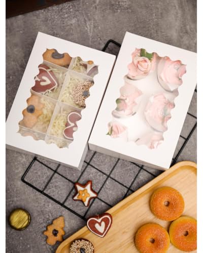qiqee Auto-pop Up Cupcake Boxes with Window White 100PCS 6 Count Cupcake Box 9.4"x6.1"x3" Cupcakes Carrier, 6 Cupcake Containers - color: White, size: 6 Holder/100pcs