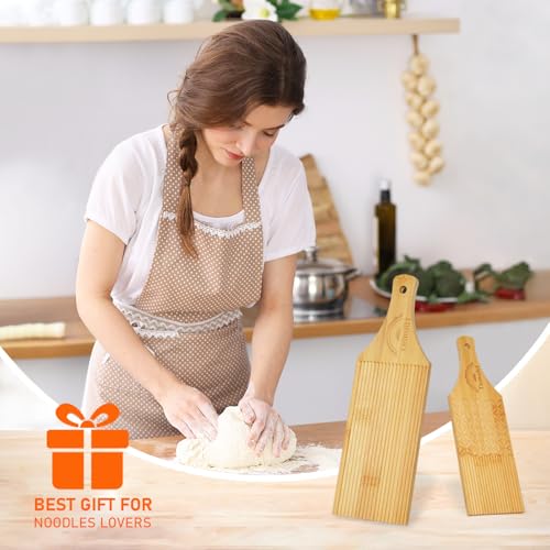 Gnocchi Board Set for Rolling Dough - includes 4-in-1 paddle and a standard paddle, 2 rollers and 1 cutter - Authentic Bamboo Butter Paddles, Pasta Shaping Tools, Gift for pasta enthusiasts