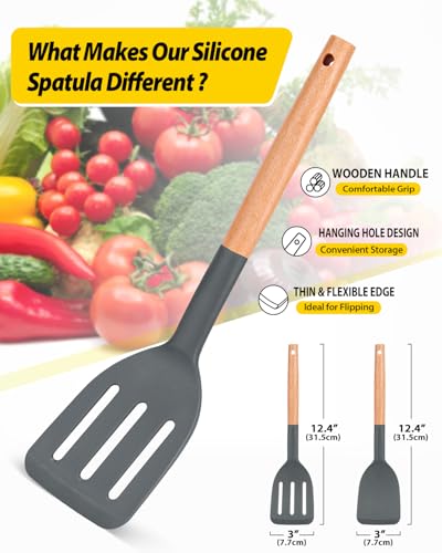 BUNDLEPRO Silicone Spatula, Solid & Slotted Turner, BPA-Free, 2 Pack, Gray - color: Dark Gray