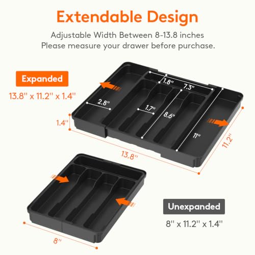 Lifewit Expandable Silverware Drawer Organizer, Kitchen Utensil Tray - color: Black, size: Medium(8-13.8''W x 11.2''D)