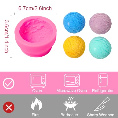 Patelai 3D Ice Cream Ball Shape Silicone Molds for Baking DIY, 3 Pieces