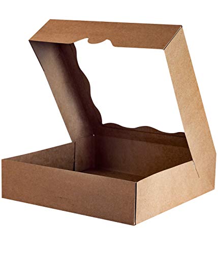 CHERRY 12"x12"x3" Brown Bakery Boxes with PVC Window for Pie and Cookies Boxes Large Natural Kraft Paper Box, Pack of 12