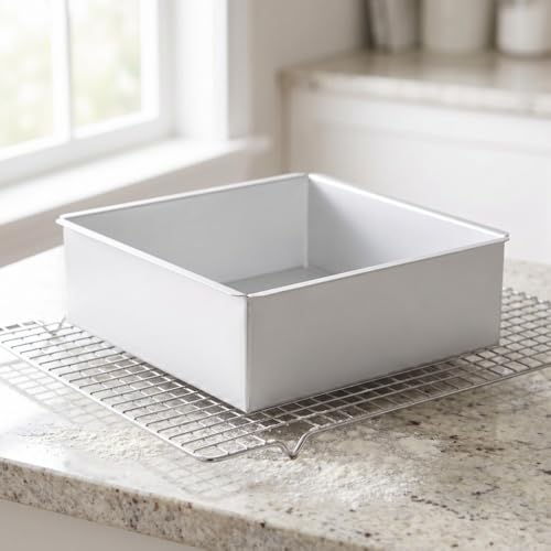 Square Cake Mould with Removable Bottom, Anodized Aluminum Baking Pan for Mousse Cake, Bread and Cheesecake, 22 x 22 x 7.8 cm