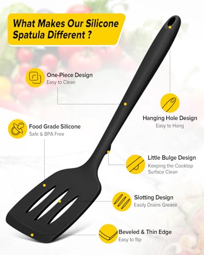 BUNDLEPRO Silicone Spatula, Solid & Slotted Turner, One-Piece, 2 Pack,Black - color: Black