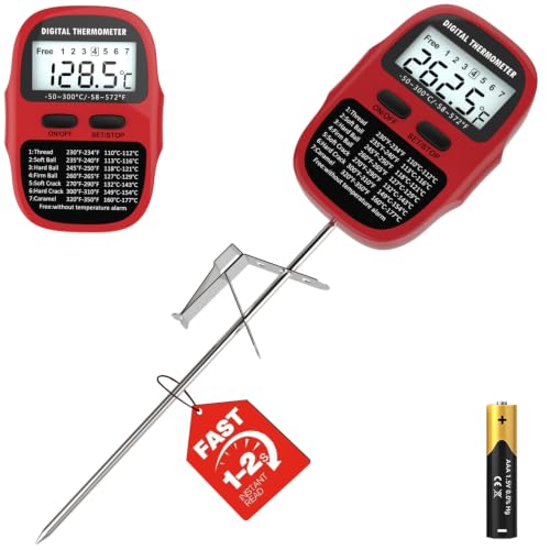 Candy Thermometer Digital Deep Fry Oil Thermometer with 7 Preset Modes - color: RED