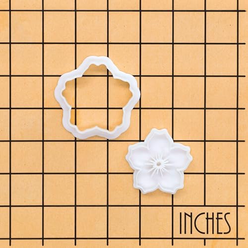 BAKERLOGY Sakura Mini Cookie Cutter & Stamp Set – Cherry Blossom Biscuit Cutter Fondant Embosser for Spring Baking, Garden Tea Party Cookies, Japanese Flower Cupcake Decoration Tool