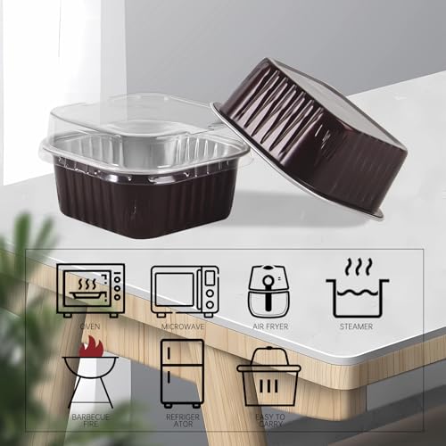 50 Pcs Mini Square Baking Cups with Lids,5oz Aluminum Foil Mini Cake Pans with Lids,Disposable Ramekins Cake Pans,150ml Dessert Cups Cupcake Pans for Wedding Birthday Party,Coffee - color: Coffee, size: 5oz
