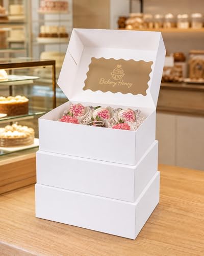 qiqee Auto-pop up Bakery Box with Window 9"x6"x2.5" 150Pcs Bakery Box White - color: 9x6x2.5, 150Pcs, White
