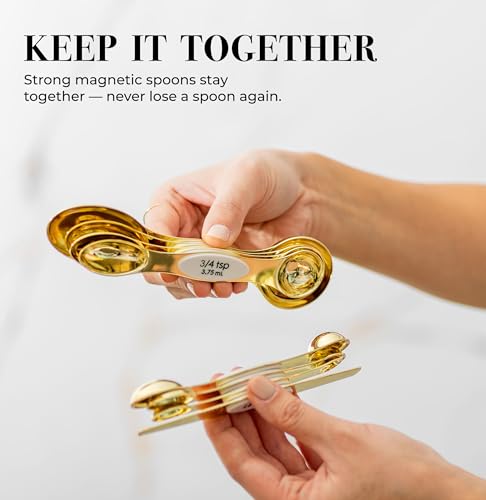 Styled Settings White and Gold Magnetic Measuring Spoons, 8-Piece - color: White & Gold