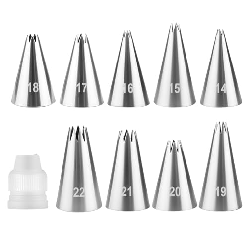 10 Pcs Open Star Piping Tips, French Tube Frosting Nozzle Kit with Coupler - color: Star