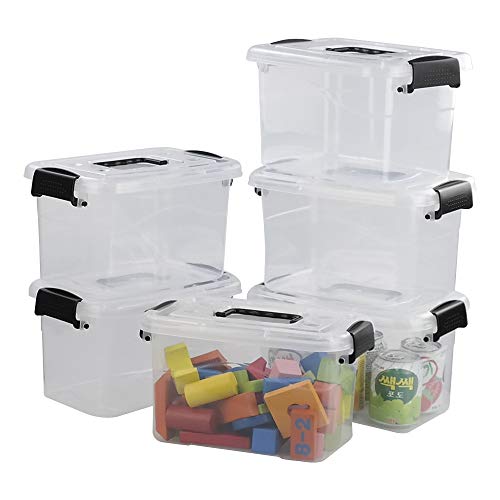 5 L Plastic Storage Bin with Lid, Transparent Organizing Box Set of 6 - color: Black