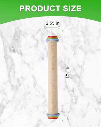 16.7" Rolling Pin with Thickness Rings for Cookies, Dough, Pizza - color: Wooden, 16.7"