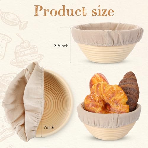Irenare 10 Pcs Bread Banneton Proofing Basket Round Dough Sourdough Proofing Basket Rattan Bakery Baking Bread Bowl with Liner and Scraper Tool Set for Starter Gifts Professional Home Bakers (7 Inch) - size: 7 Inch