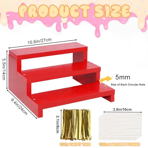 Wooden Lollipop Holder, Dessert Display for Wedding & Birthday Party Tables - color: Red-1P