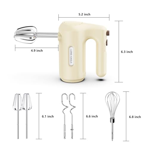 5-Speed Small Hand Mixer Electric, 300W Compact Portable, Cream