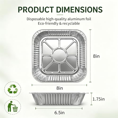 8x8 Aluminum Foil Pans with Clear Lids 20 Pack - Cake Baking Pans