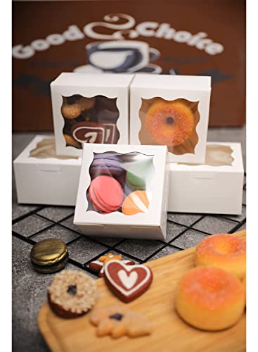 Bakepacker White Bakery Boxes with Window 4x4x2.5 inches 100 Packs - color: White, size: 4"*4"*2.5" / 100 Pcs