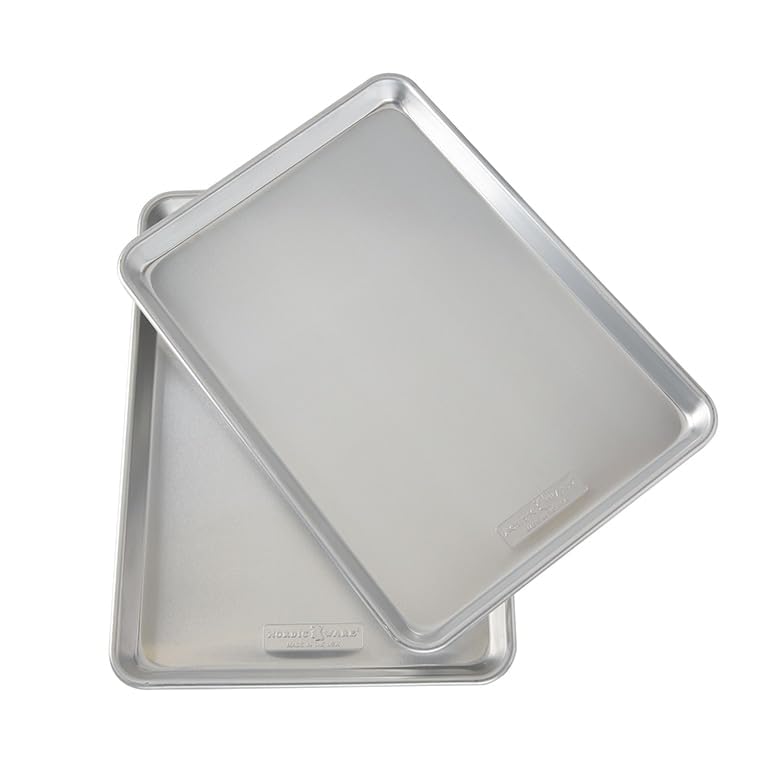 Nordic Ware Naturals Half Sheet Set - USA Made Aluminum Commercial Quality Sheet Pan for Baking or Roasting, Encapsulated Galvanized Steel Rim Prevents Warping, 2pk Half + Lid - style: 2pk Half + Lid